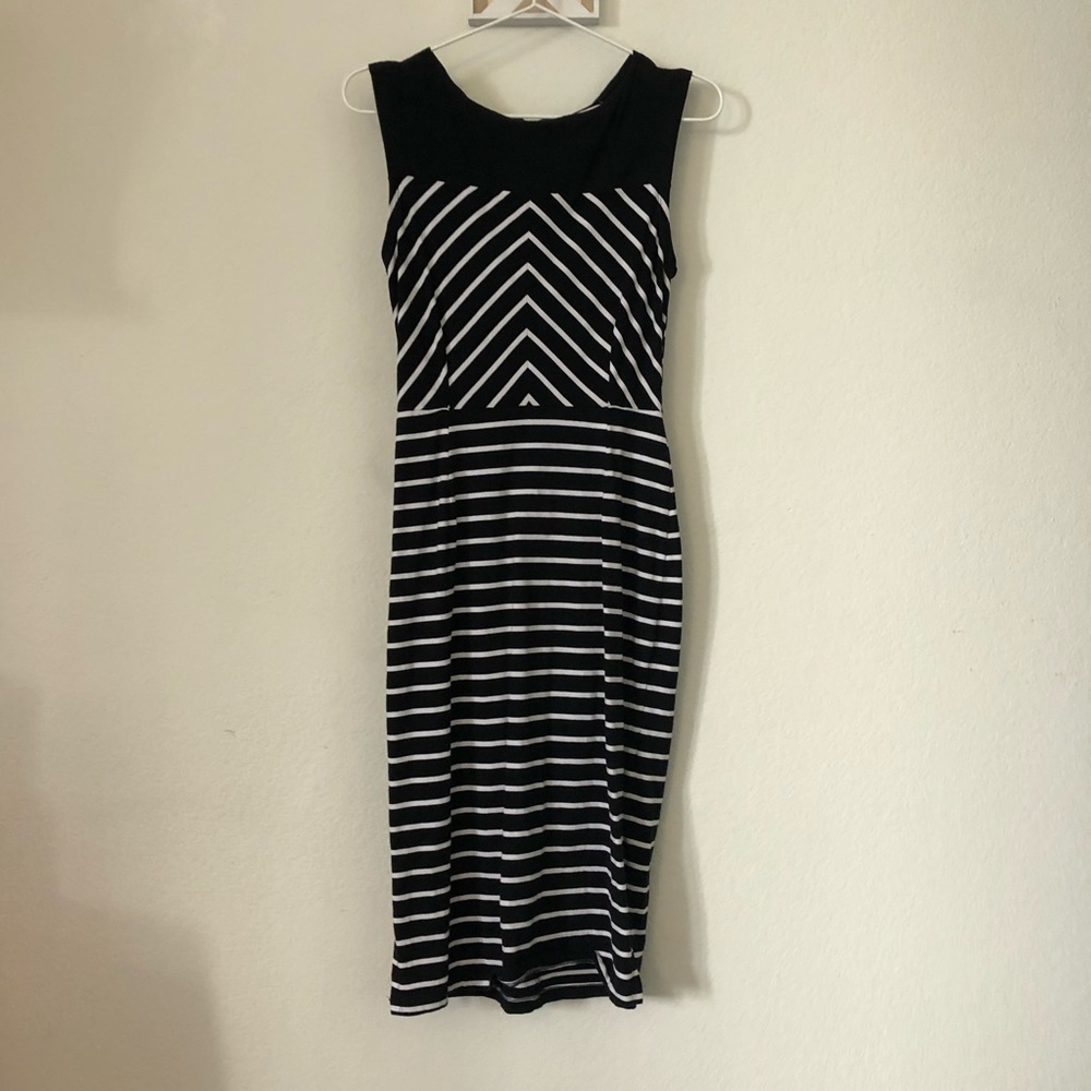 Synergy Organic Black Striped Lucy Dress Sz S